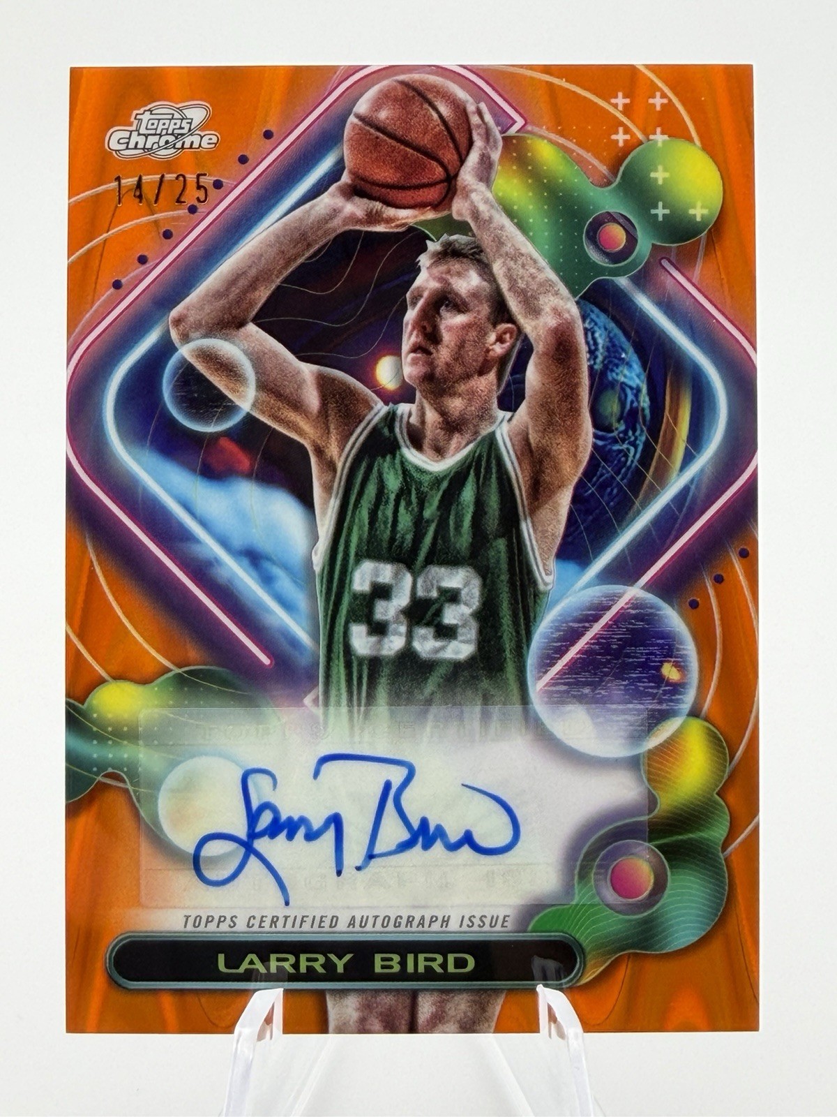 2023-24 Cosmic Chrome Larry Bird Orange Galactic Refractor Auto /25