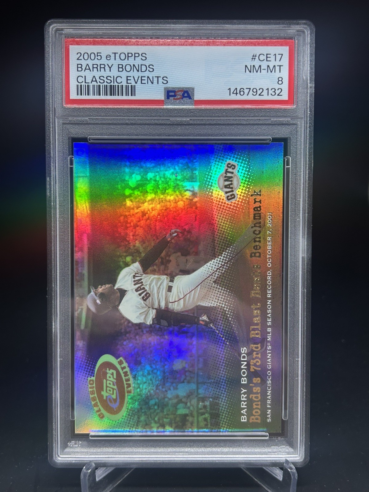 2005 eTopps Barry Bonds “Classic Events” 73rd Home Run Card #CE17 PSA 8