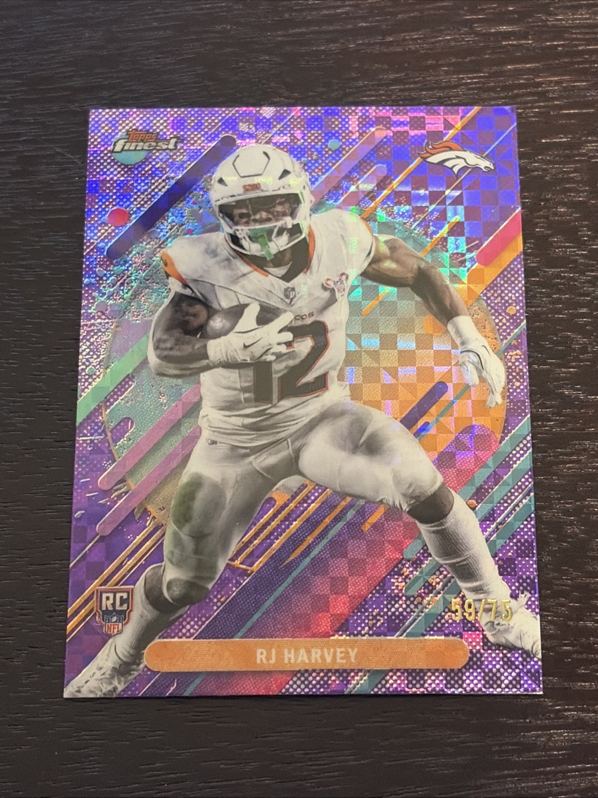 RJ Harvey 2025 Topps Finest Rookie #211 Rare Purple X-Fractor /75 Broncos RC