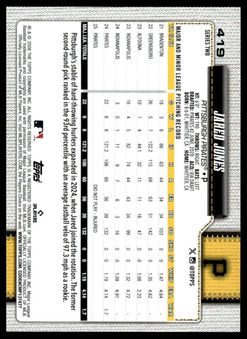 2026 Topps #419 Jared Jones