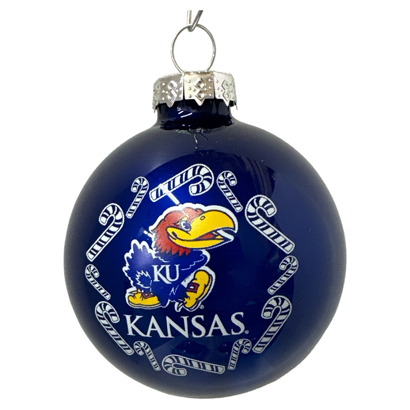 NCAA Kansas Jayhawks Candy Cane Glass Ball Ornament