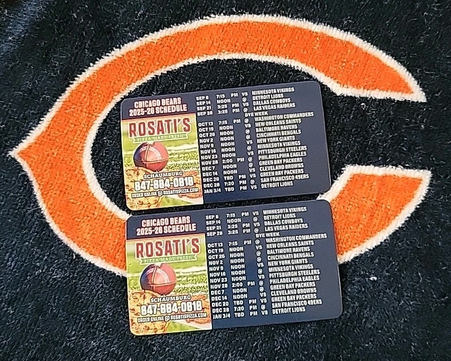 Lot of 2 2025/26 Chicago Bears Rosati’s Pizza magnet schedule Free Shipping USA