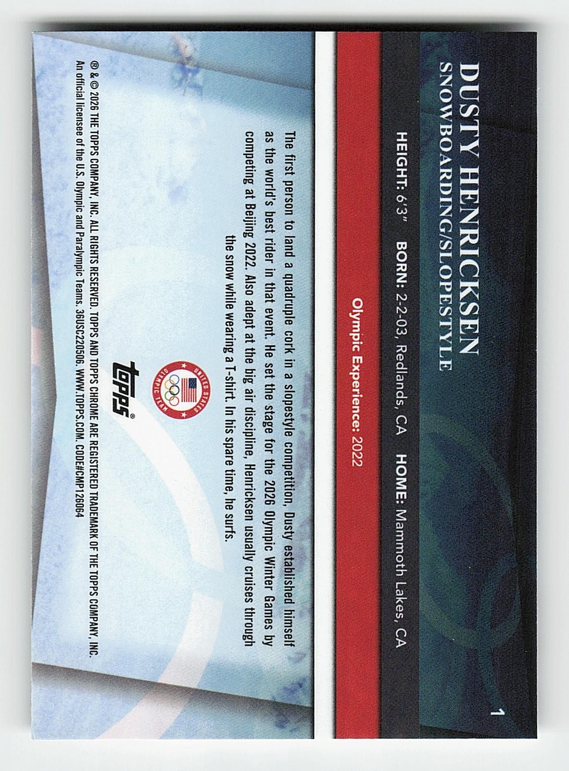2026 Topps Chrome U.S. Winter Olympics #1 Dusty Henricksen