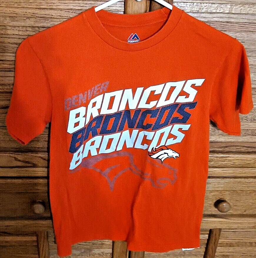 Majestic Denver Broncos Mens Small T-Shirt Tee Shirt 2014 Schedule Orange