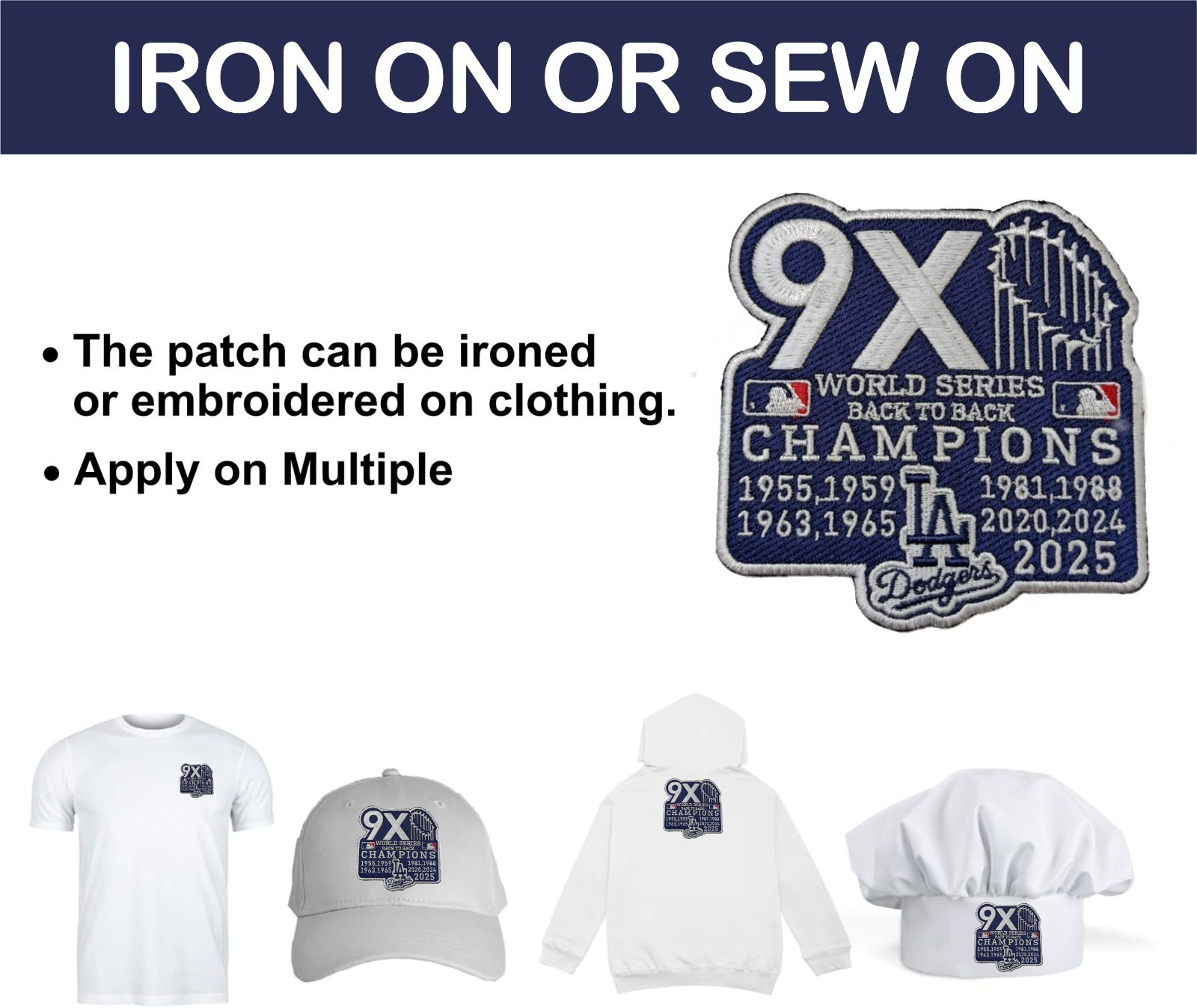 Dodgers 9x World Series Back to Back Champions Iron On Patch – Sew Patch