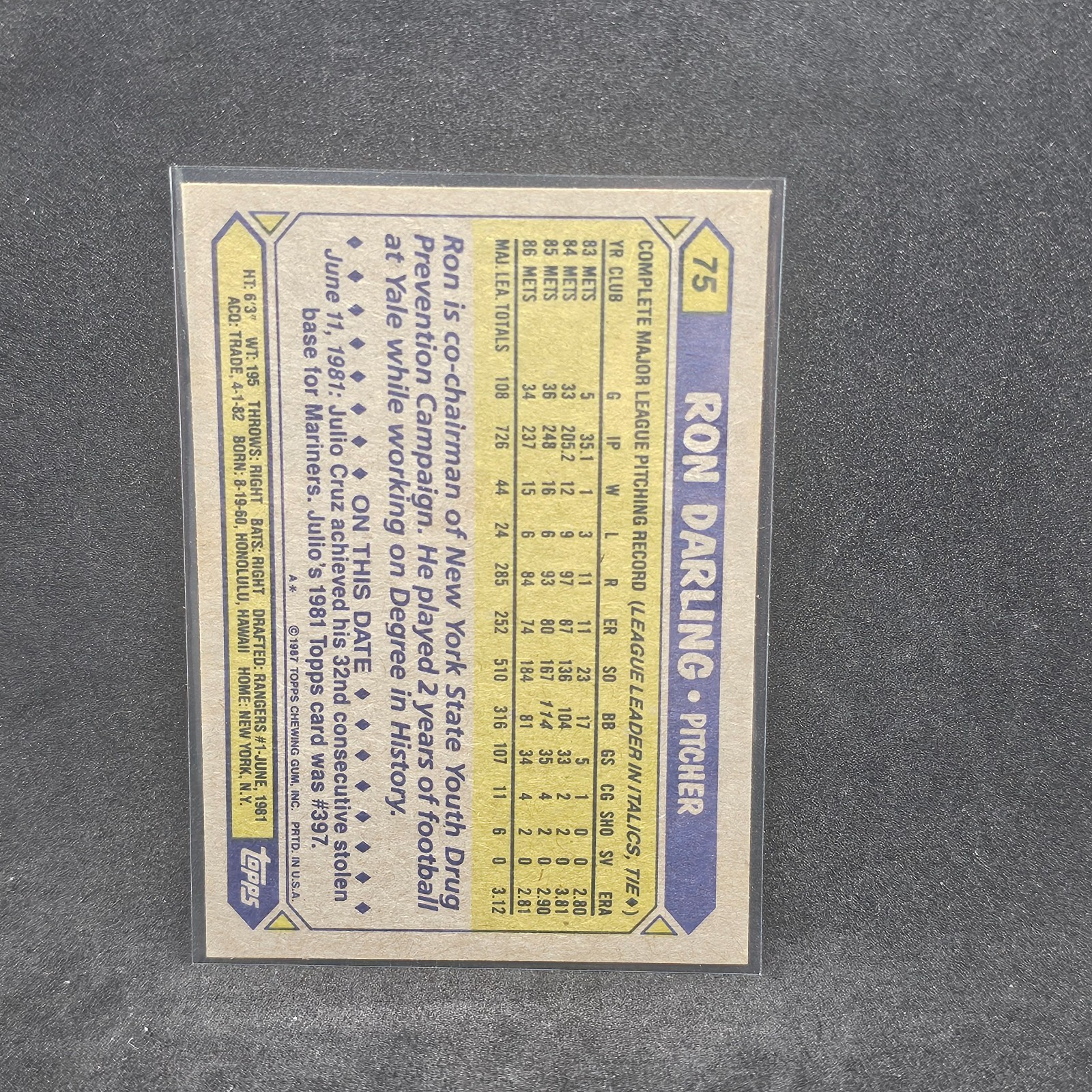 1987 Topps – Ron Darling #75 Mets
