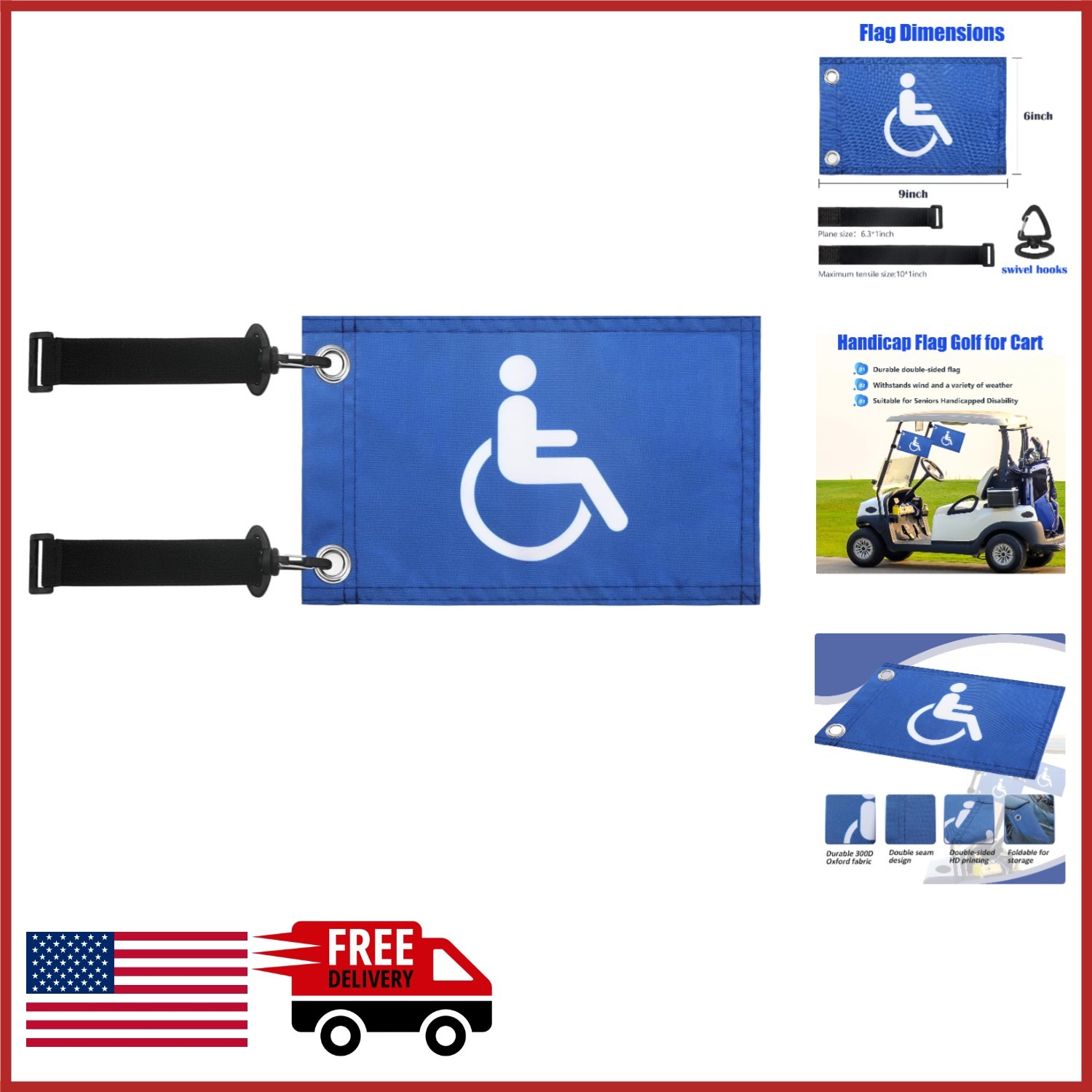 Triangular Golf Cart Flag with Weather Resistant Oxford Fabric for Golf Courses