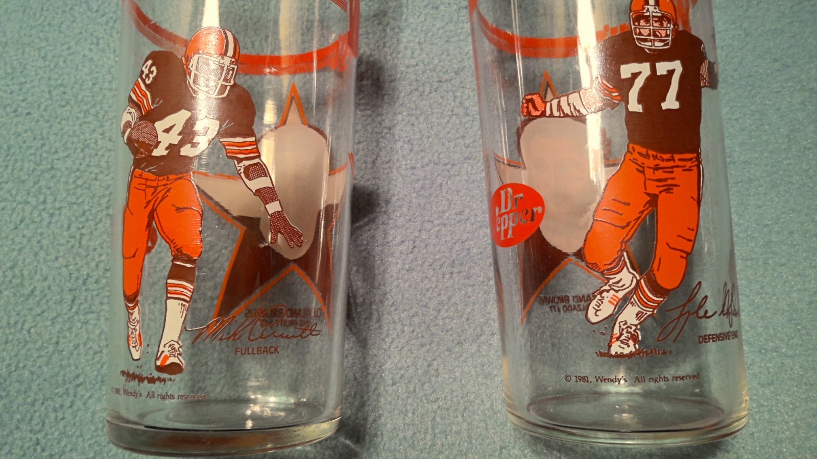 1981 Wendy’s Cleveland Browns Dr. Pepper Mike Pruitt, Lyle Alzado 16oz Glass Lot