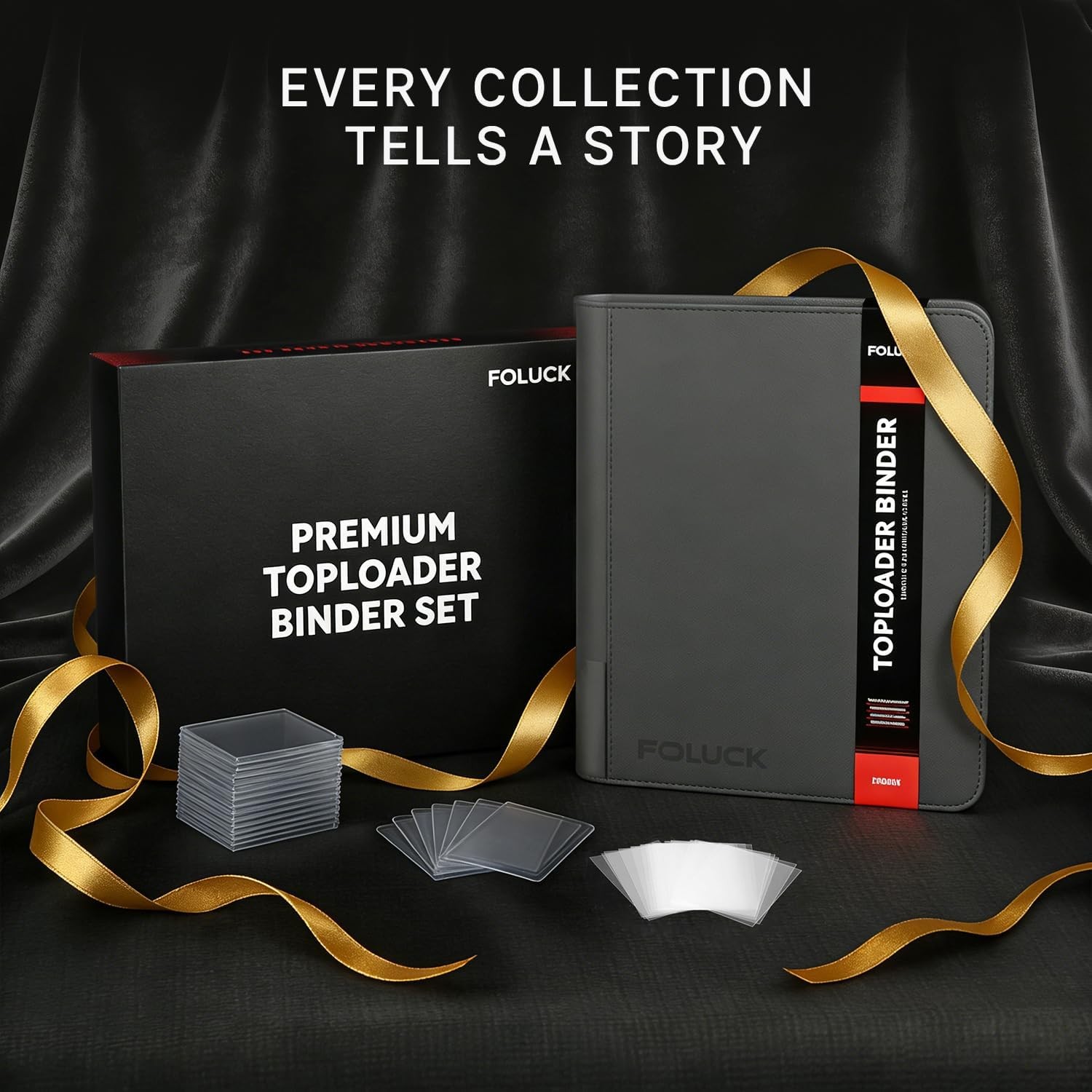 Premium 9 Pocket Trading Card Binder with 200 Top Loaders & Sleeves