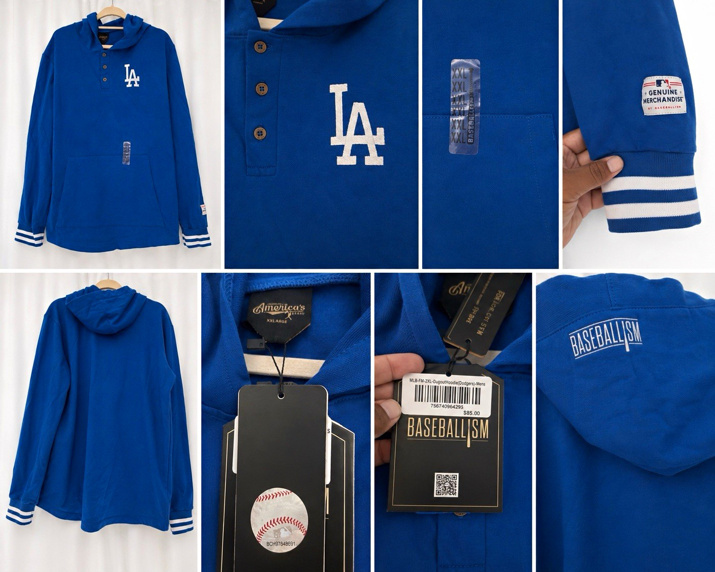 Baseballism Los Angeles Dodgers MLB Blue/White Pullover Hoodie Men’s XXL