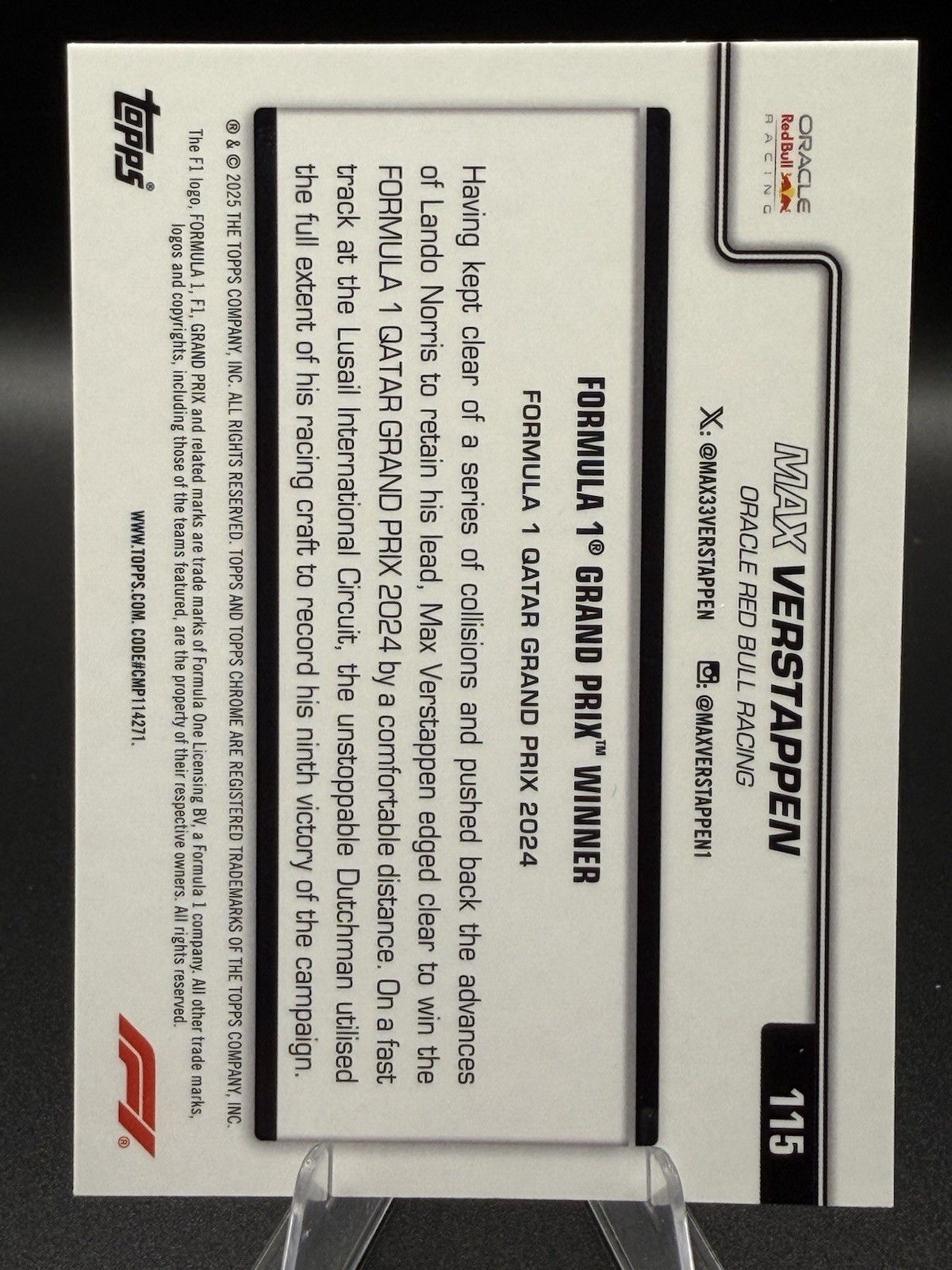 2025 Topps Chrome F1 Logofractor #115 Max Verstappen GP Winner