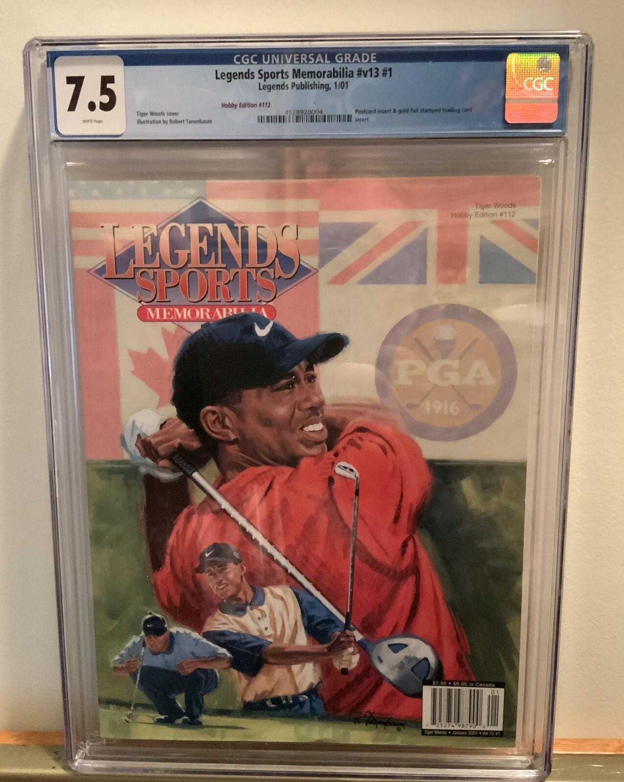 TIGER WOODS LEGENDS SPORTS MEMORABILIA HOBBY EDITION # 112 JAN 2001 CGC 7.5