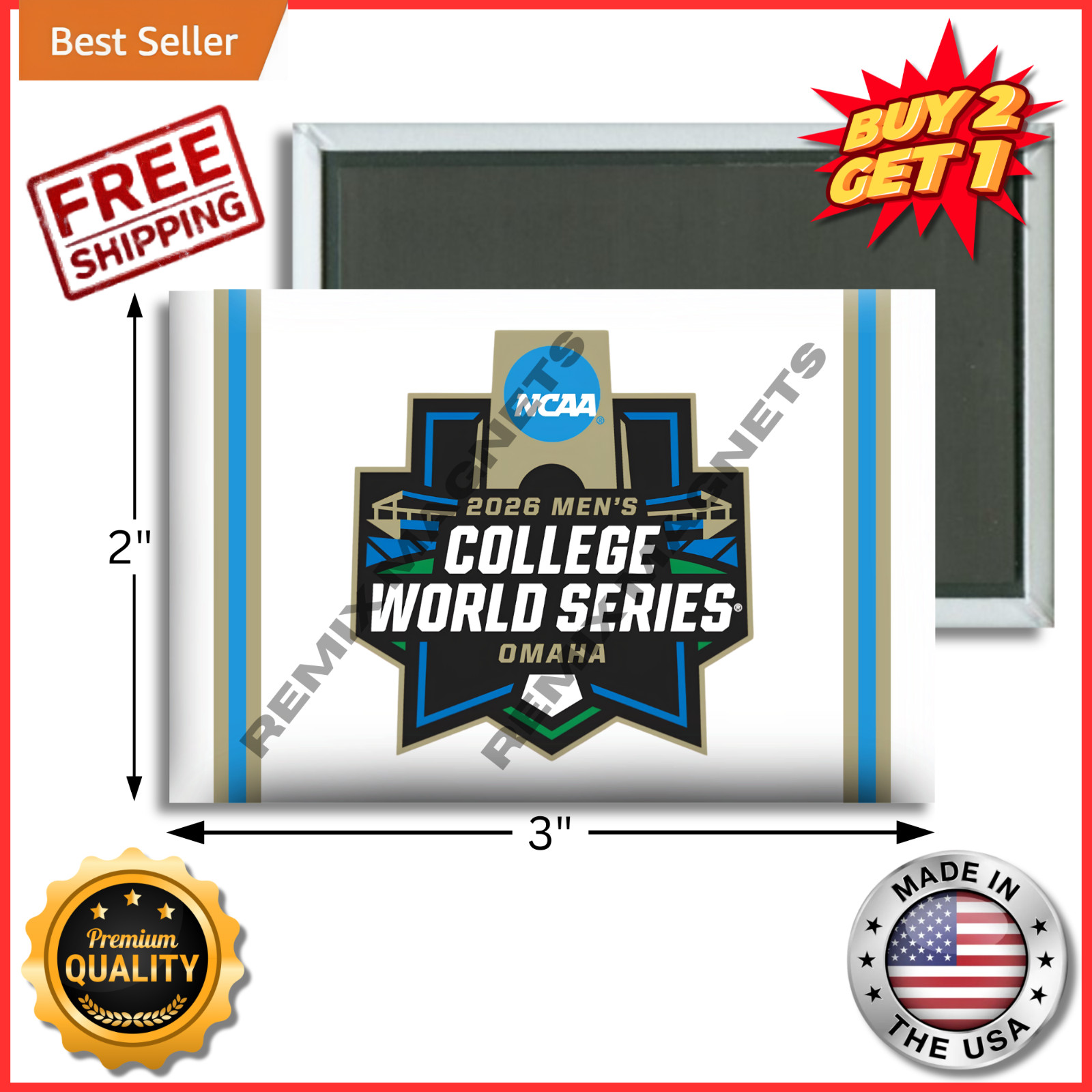 2026 Men’s NCAA College World Series Baseball Omaha Nebraska 2″ x 3″ Magnet