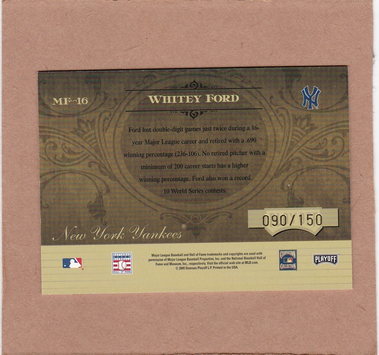 2005 Playoff Absolute Memorabilia Marks of Fame 090/150 Whitey Ford #MF-16 HOF