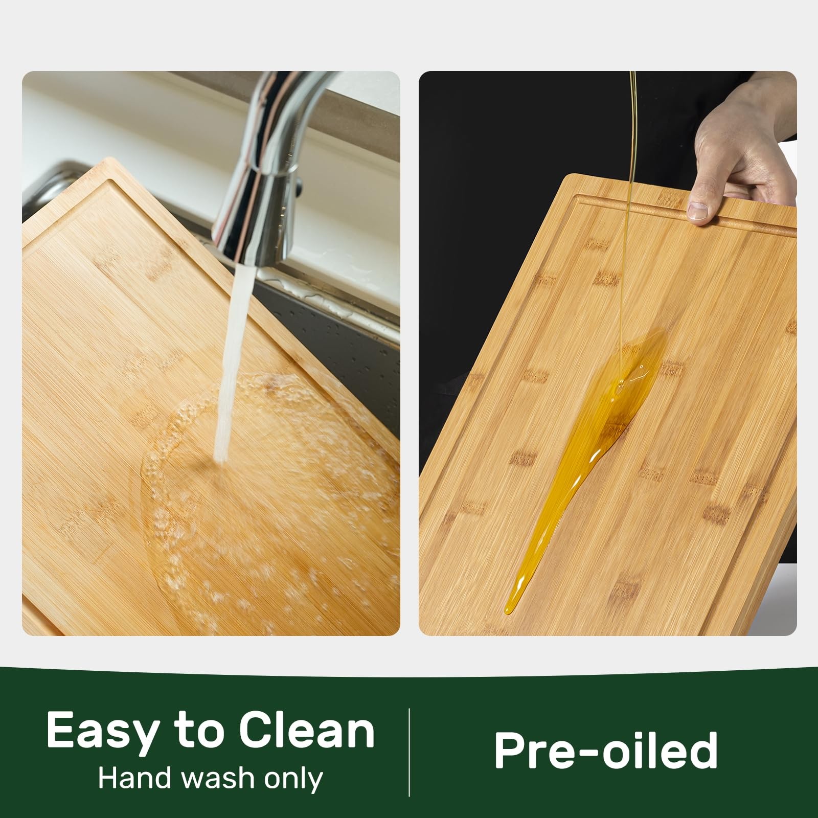 Bamboo Cutting Boards for Kitchen, Extra Large Wood 17.3″L x 12″W,