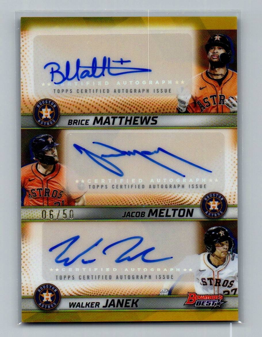 2025 Bowman’s Best Brice Matthews Jacob Melton Walker Janek Gold Auto 06/50
