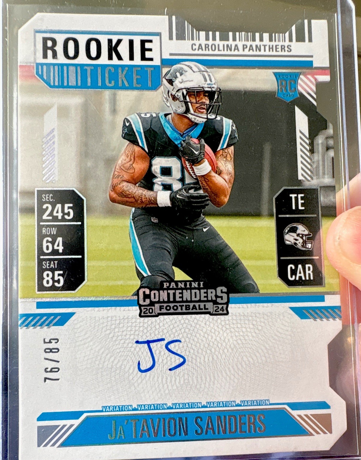 Panini 2024 Contenders Ja’Tavion Sanders Rookie Ticket RARE Var AUTO 76/85 #126