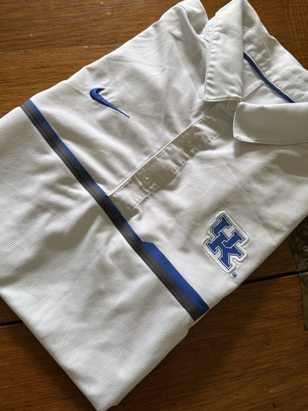Nike Kentucky Wildcats Polo Mens Large Dri-Fit UK Blue White NCAA Golf Shirt
