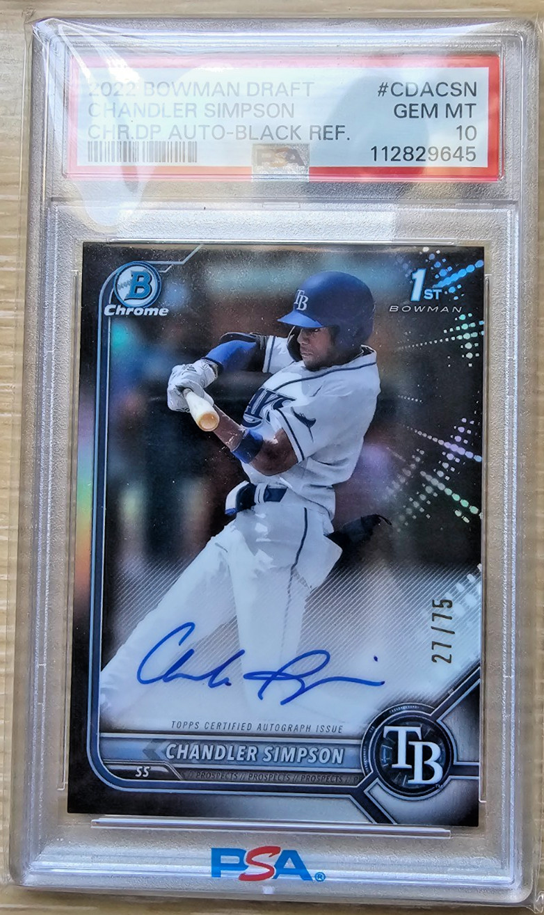 2022 Chandler Simpson Bowman Chrome Draft 1st BLACK Auto 27/75 PSA 10 Rays
