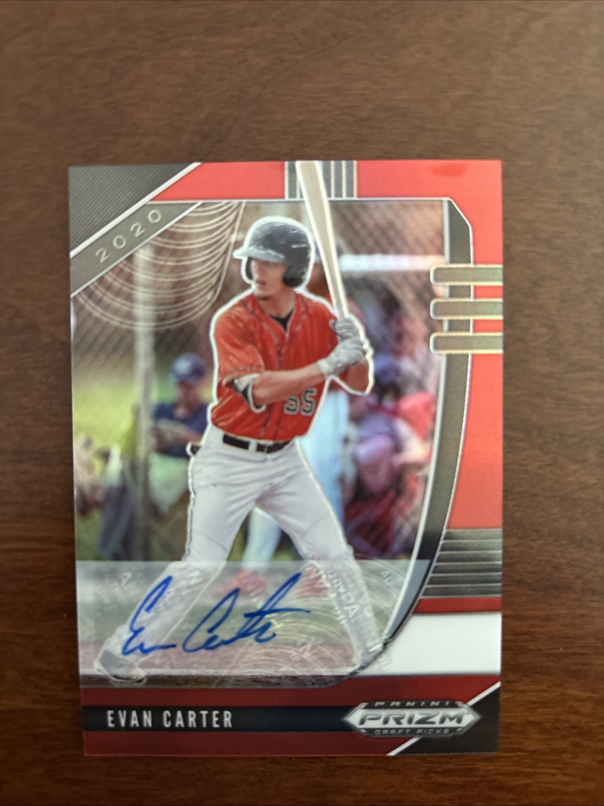2020 Panini RED Prizm Draft Pick 1st AUTO PDP50 EVAN CARTER RC #D to 50 Rangers