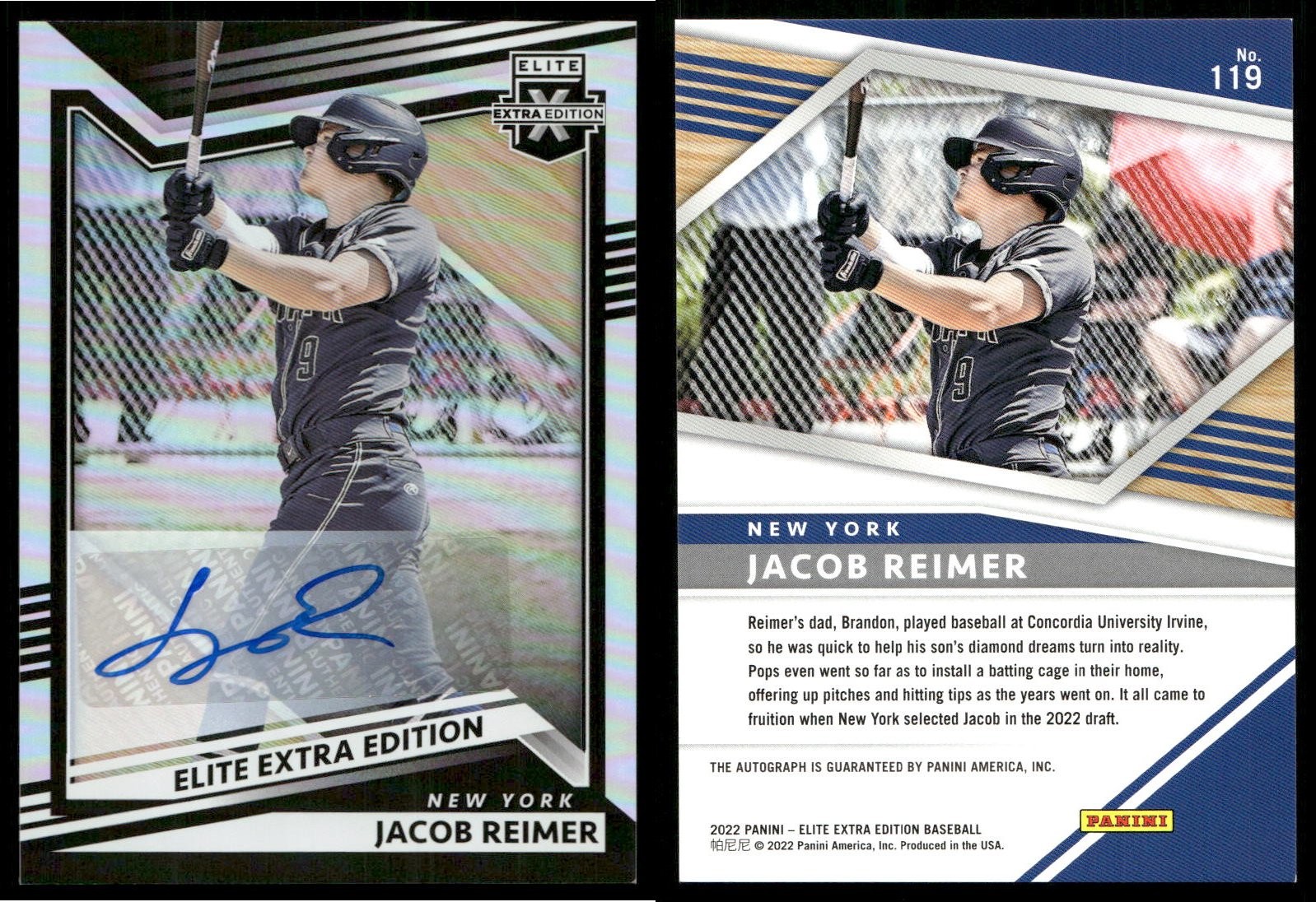 2022 Panini Elite Extra Edition JACOB REIMER #119 AUTO