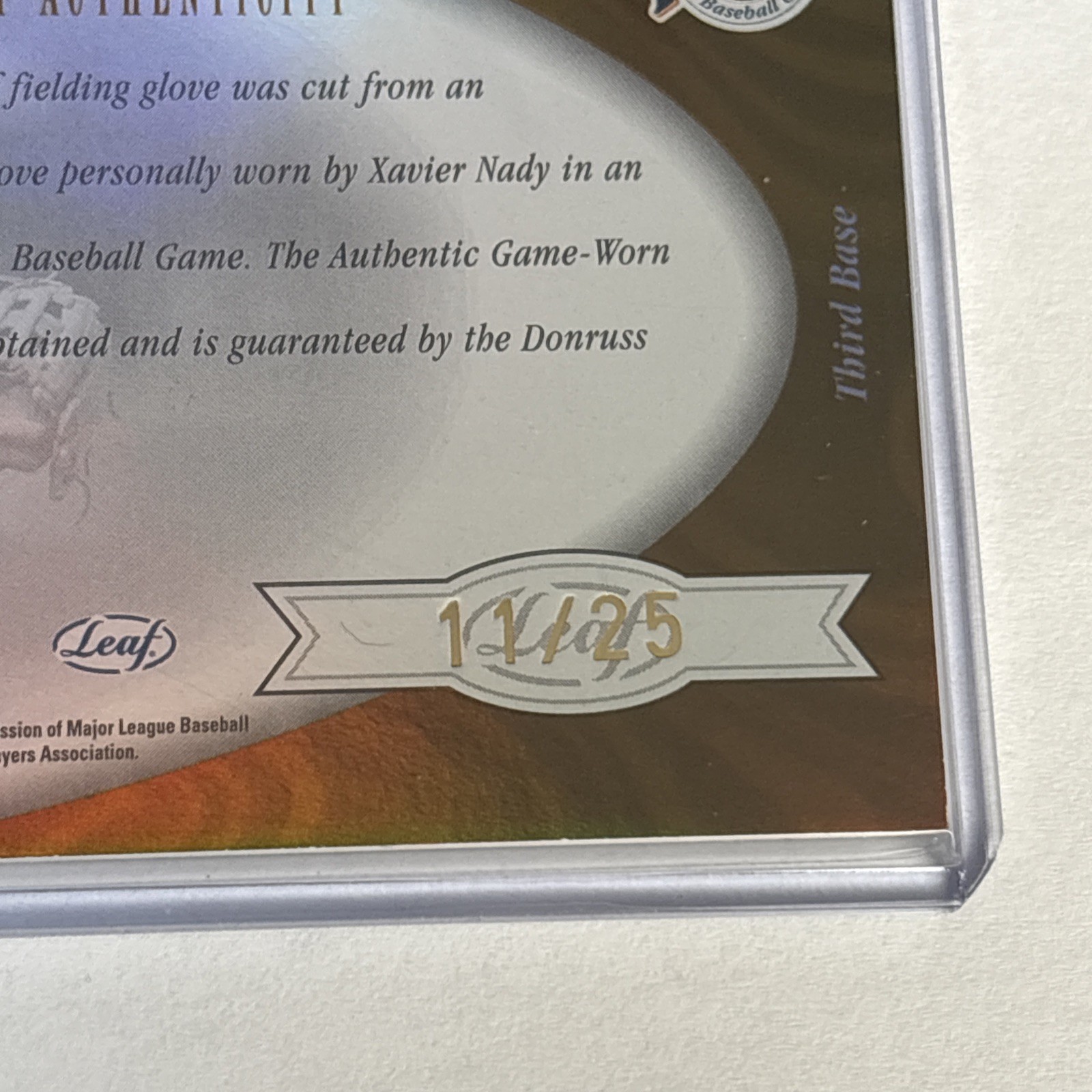 2001 Leaf Certified Mat. Xavier Nady Game-Worn Relic Mirror Gold #11/25 Padres