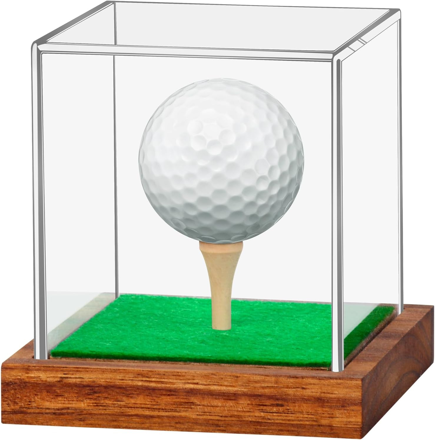 Golf Ball Display Case Clear Acrylic Golf Ball Case Display with Wood Base & Tee