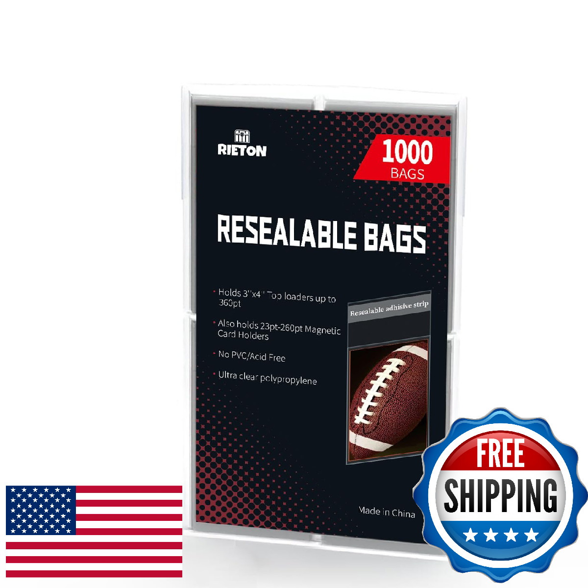 Rieton 1000 Resealable Archival Polypropylene Card Sleeves Toploaders Standard