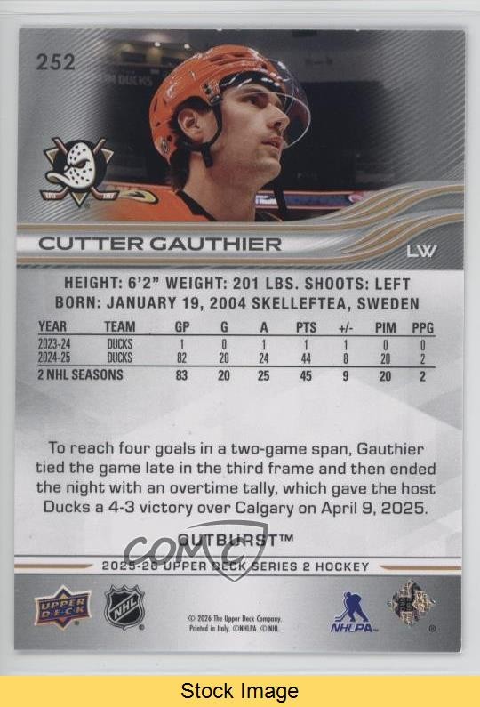 2025-26 Upper Deck Series 2 Outburst Cutter Gauthier #252 READ xt4