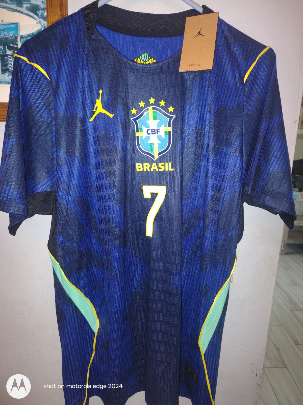 Jordan Brazil CBF National Team Soccer Jersey Vini Jr. #7 Blue Yellow Green L