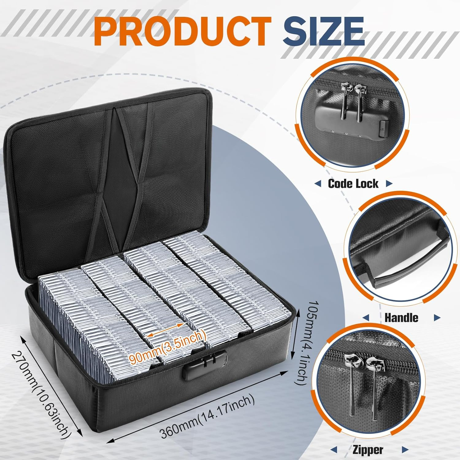 102+ 4 Row Graded Card Storage Box with Combination Lock, Waterproof and 5200°F