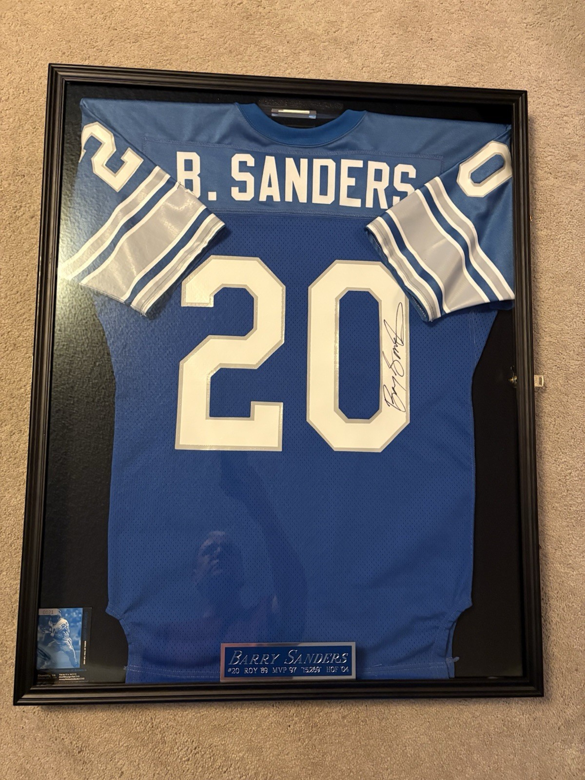 Barry Sanders Autographed FRAMED Blue Detroit Lions Jersey