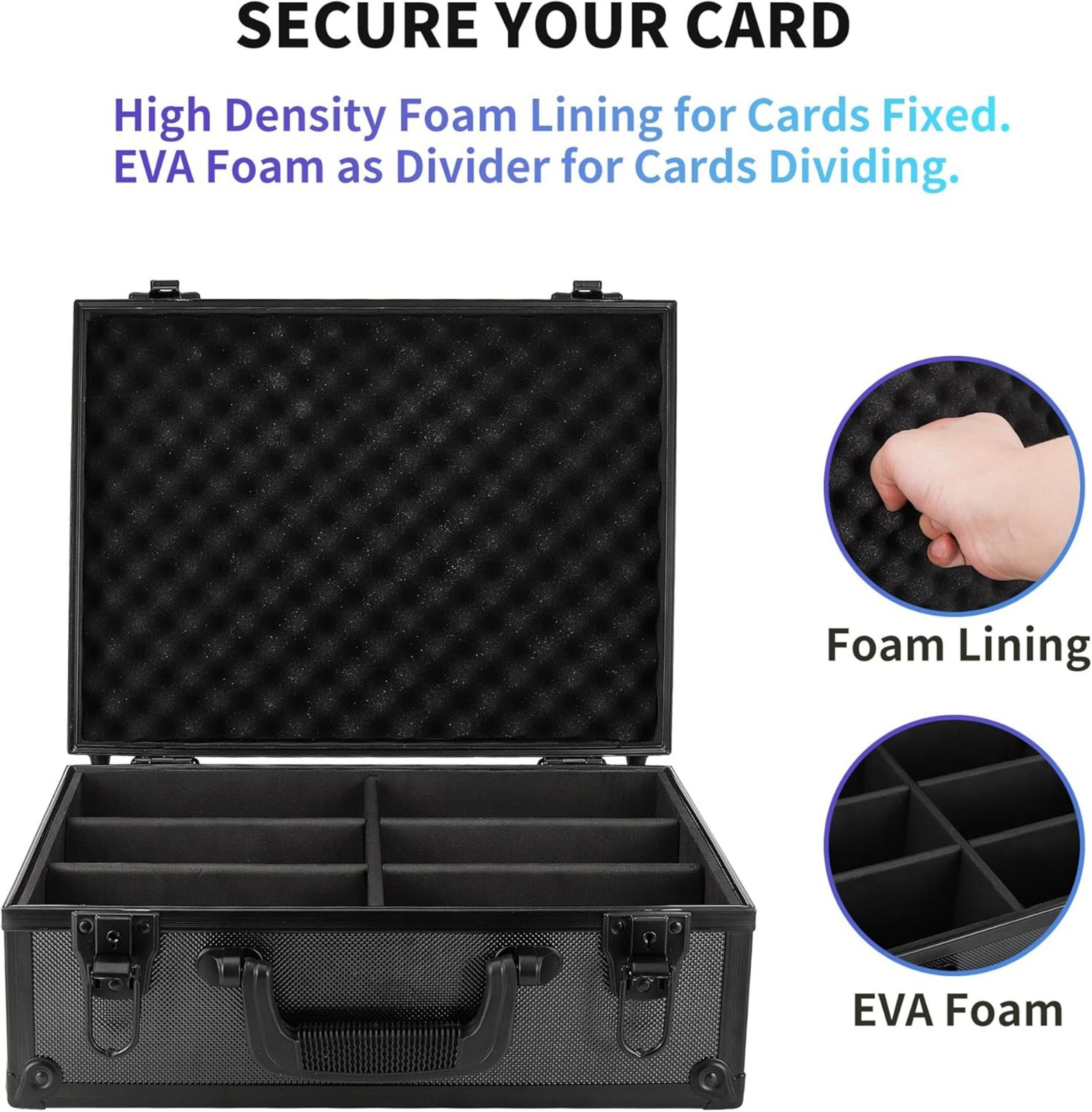 EVA Lined 3″x4″ Aluminum 35PT Toploader Box 6-Slot Card Storage Lockable Case US