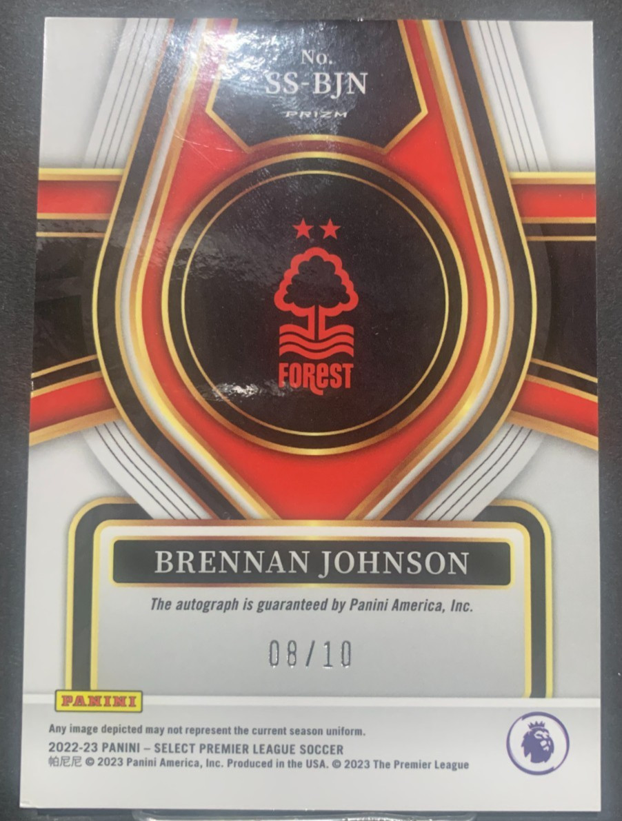 2022/23 Panini Select Premier League Soccer, Brennan Johnson RC, Auto, Gold, /10