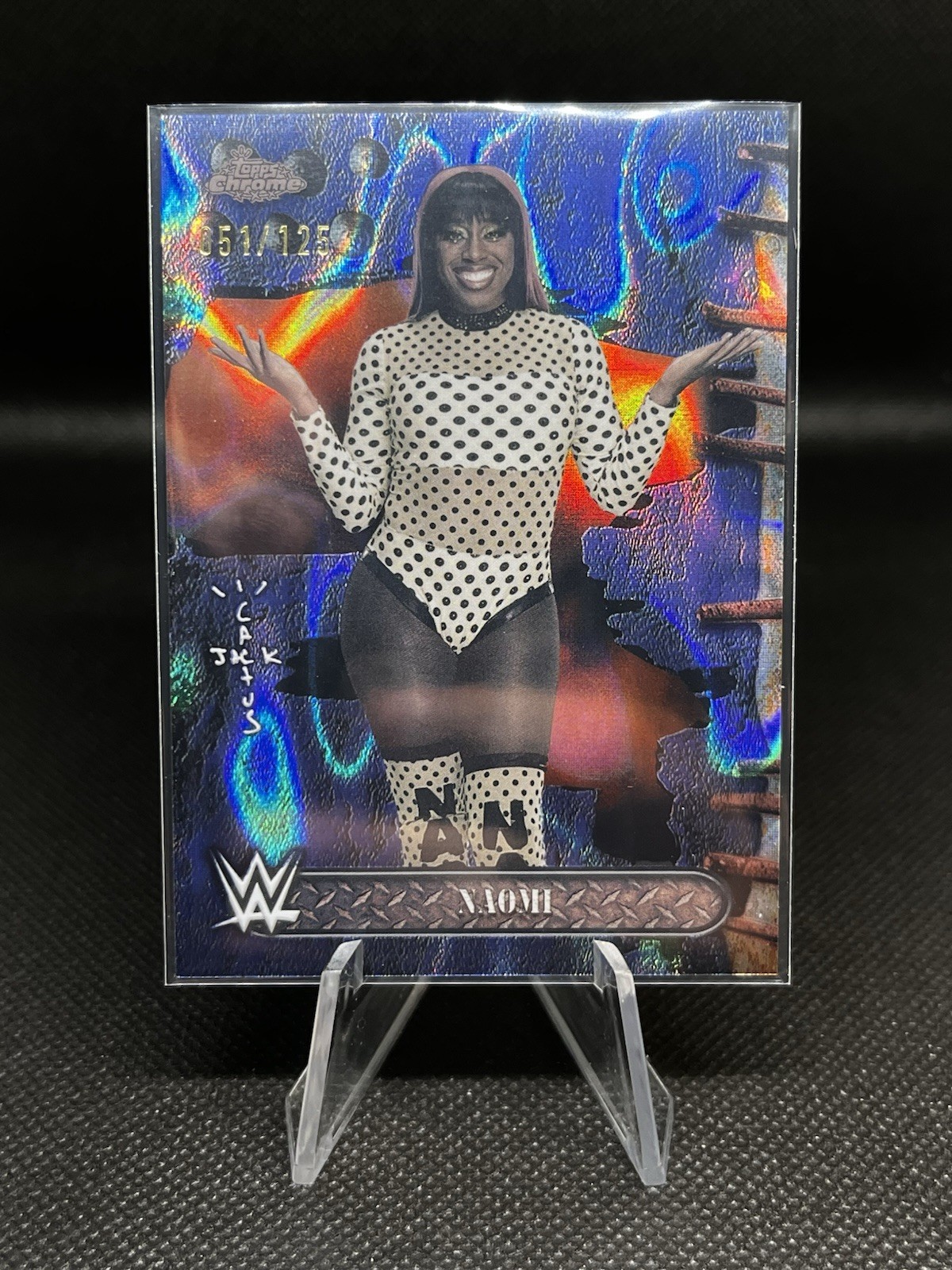 2025 Topps Chrome WWE x Cactus Jack – Naomi Blue Sonar Refractor /125!