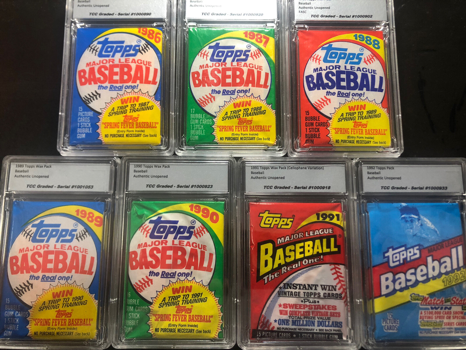 1986 1987 1988 1989 1990 1991 1992 Wax Pack Lot 7 Graded Unopened Encapsulated