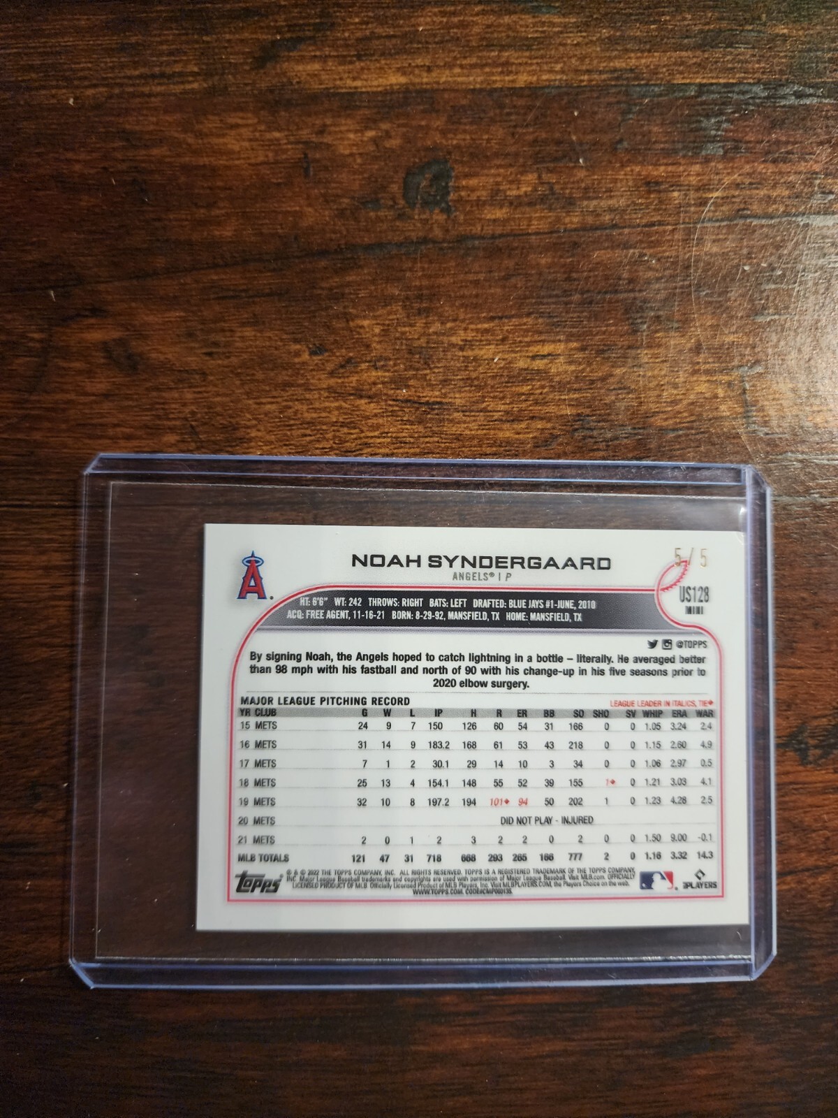 Noah Syndergaard 2022 Topps Mini #US128 Online Only SSP RED Parallel 5/5 SP
