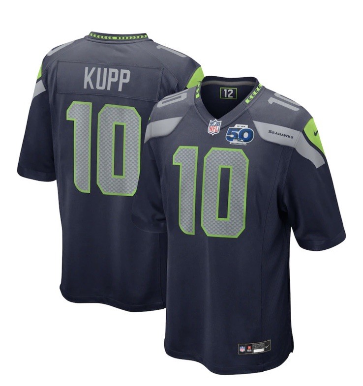 Cooper Kupp Seattle Seahawks Team 50th Season Patch Blue Jersey Mens Extra Large