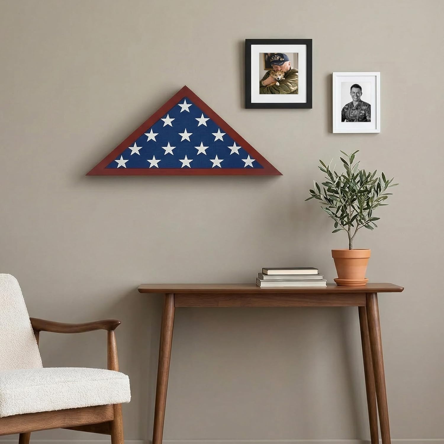 Triangular Flag Display Case – Fits 5×9.5′ Burial Flags – Modern Mahogany Design