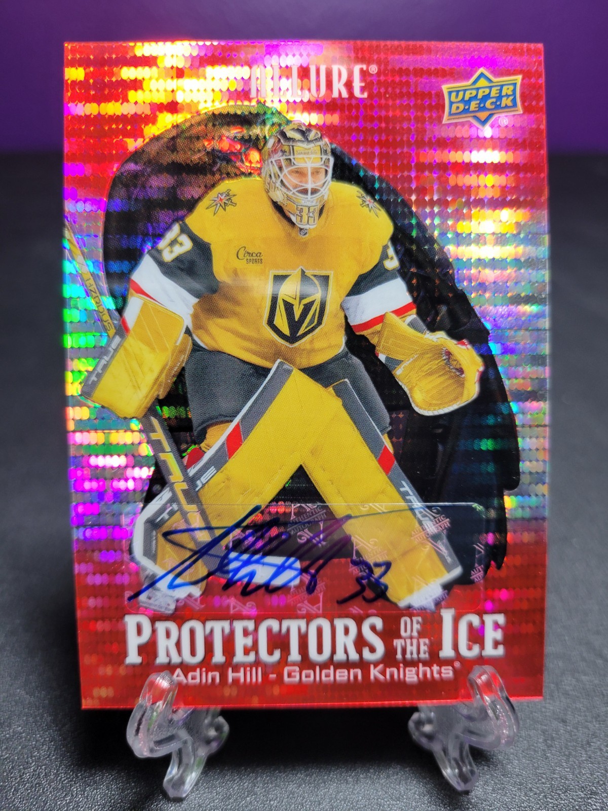 Adin Hill Auto Card Vegas Golden Knights 2024 Upper Deck Allure Hockey Red Holo
