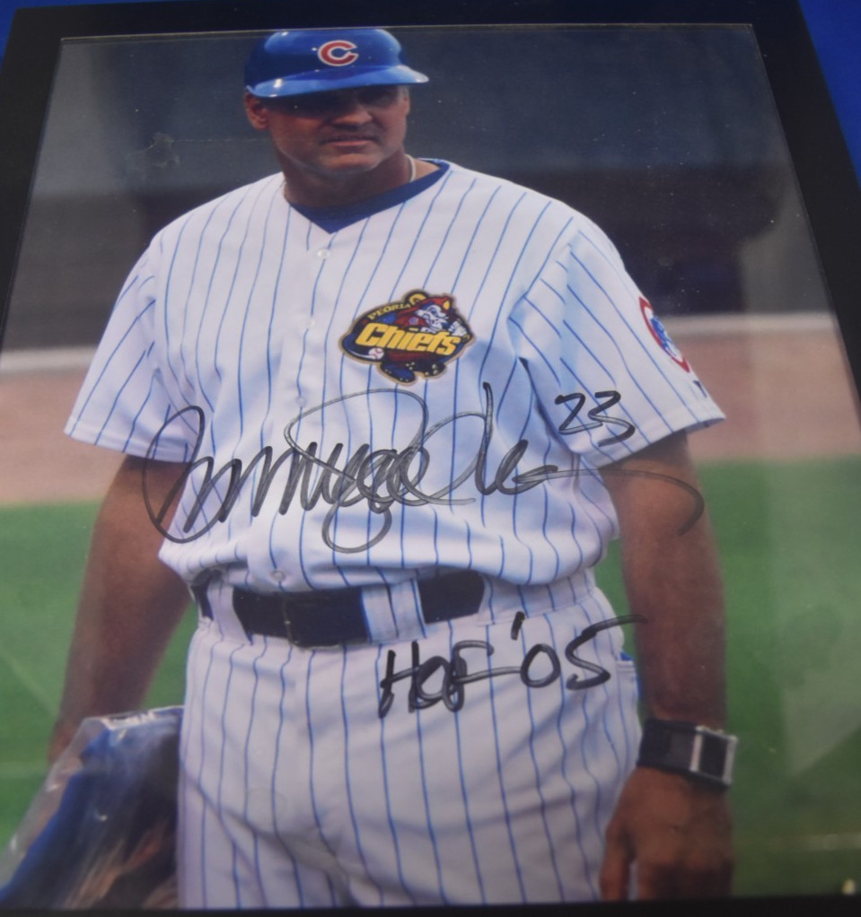 RYNE SANDBERG AUTOGRAPHED PICTURE AS MANAGER OF THE PEORIA IL CHIEFS (CLASS A)