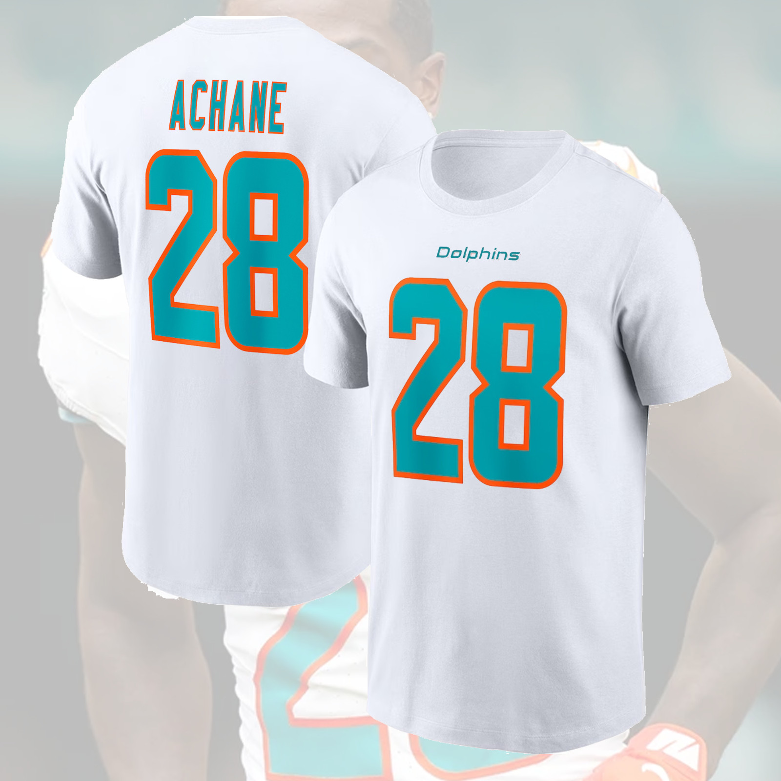 NEW NEW ! De’Von Achane #28 Miami Dolphins Name & Number S–5XL for Fan