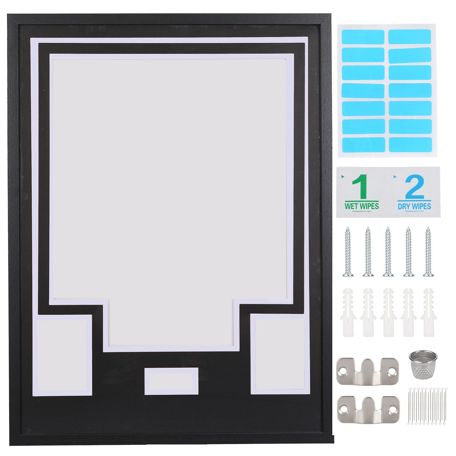 Black & White Jersey Display, Wall Mount Frame w/ Mat, Photo Slot & Hardware
