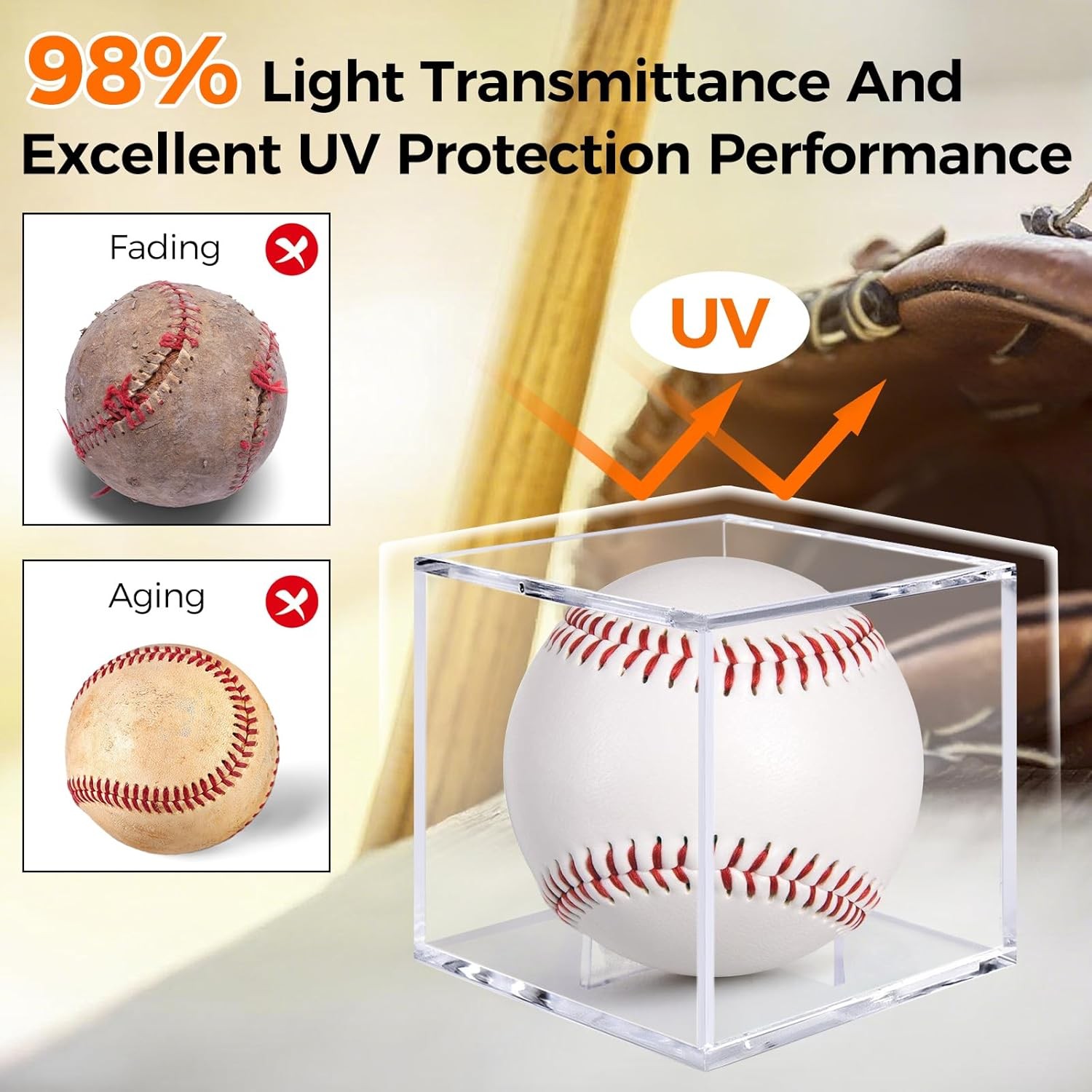 2 PACK Baseball Display Case UV Protected Acrylic Holder Cube for Official Balls