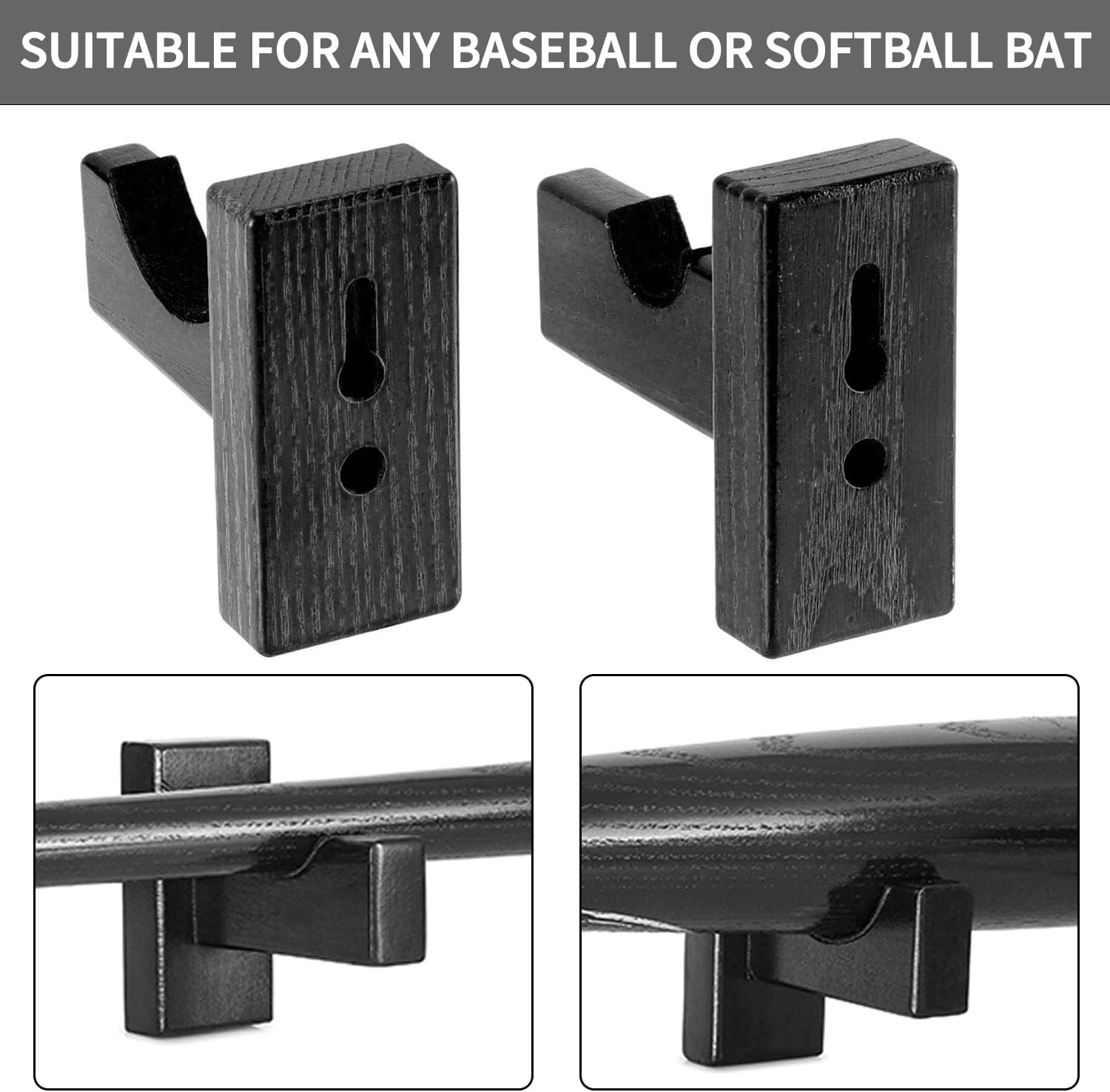 Solid Wood Baseball Bat Display Case – Horizontal Rack, Sturdy Stand, Softball H