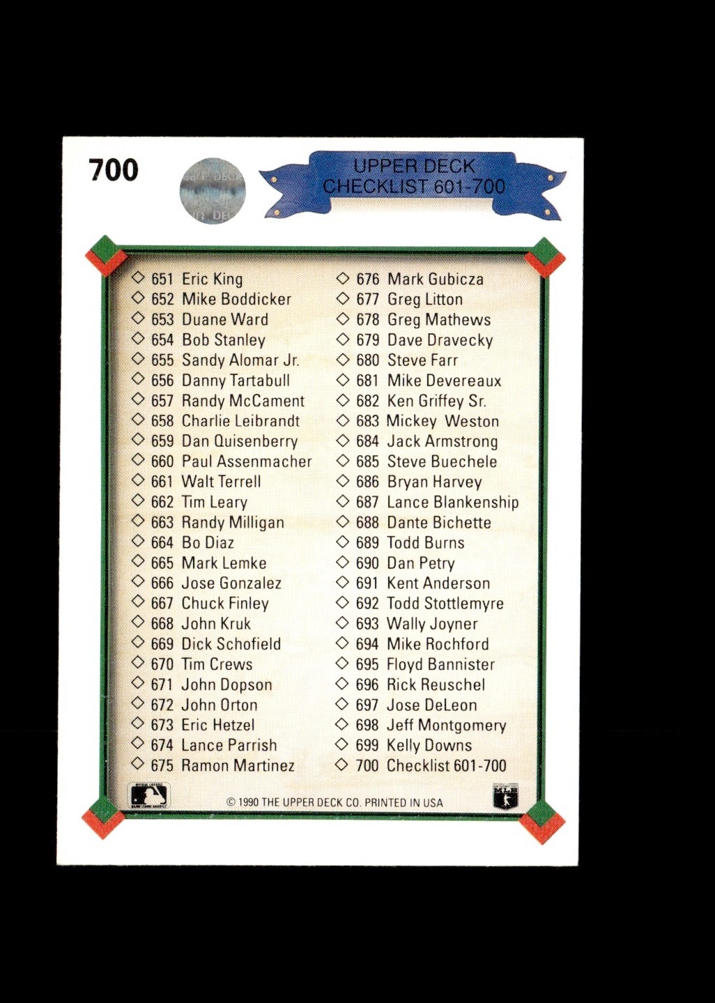 CLEAN 1990 Upper Deck #700 Checklist: 601-700 CL