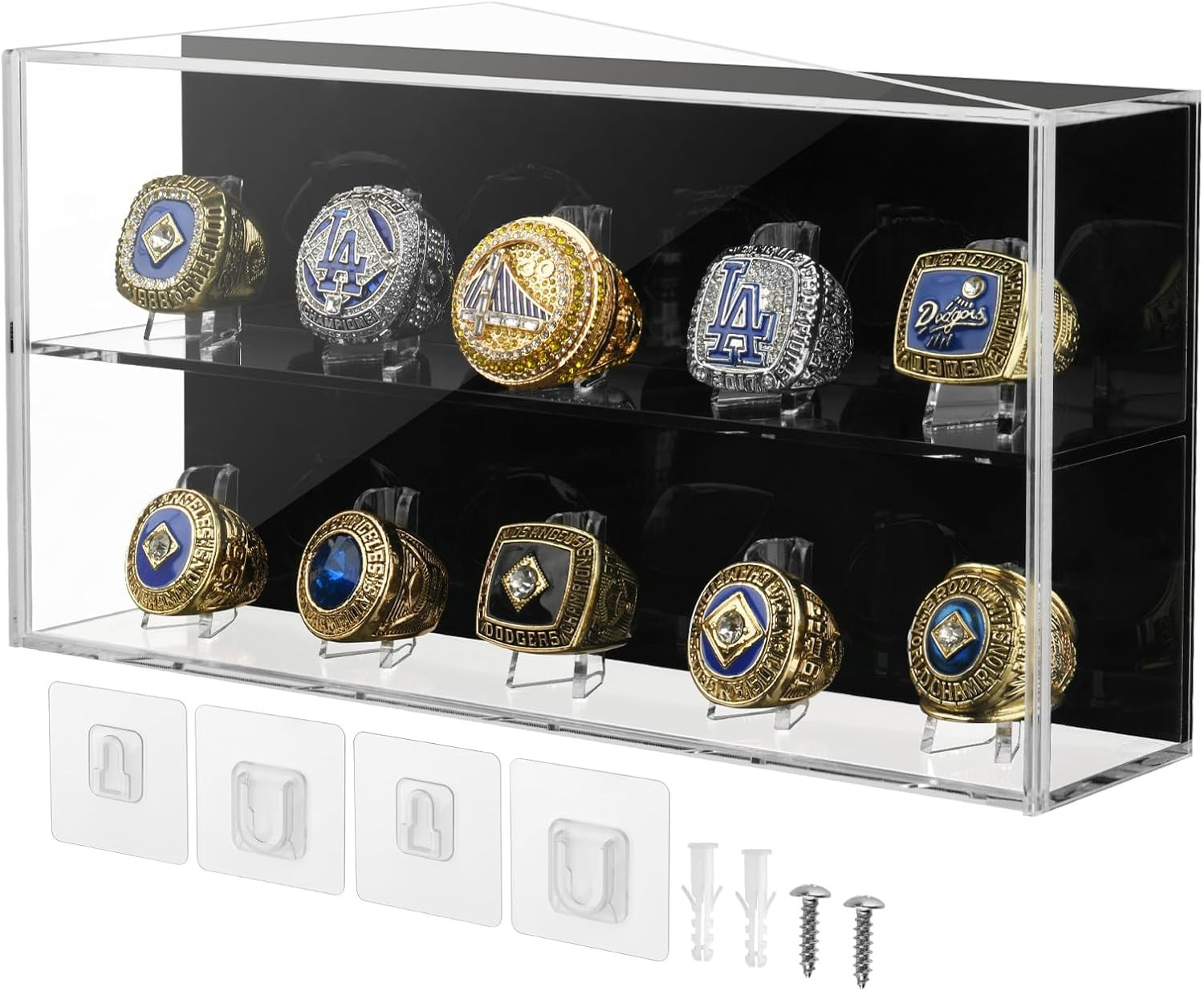 Championship Ring Display Case, 10 Ring Slots Baseball Ring Display Box Acrylic
