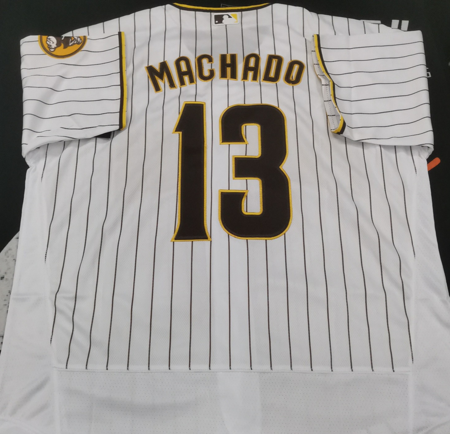 Manny Machado #13 Padres White Stripe Flex Base Sewn Stitched Jersey.