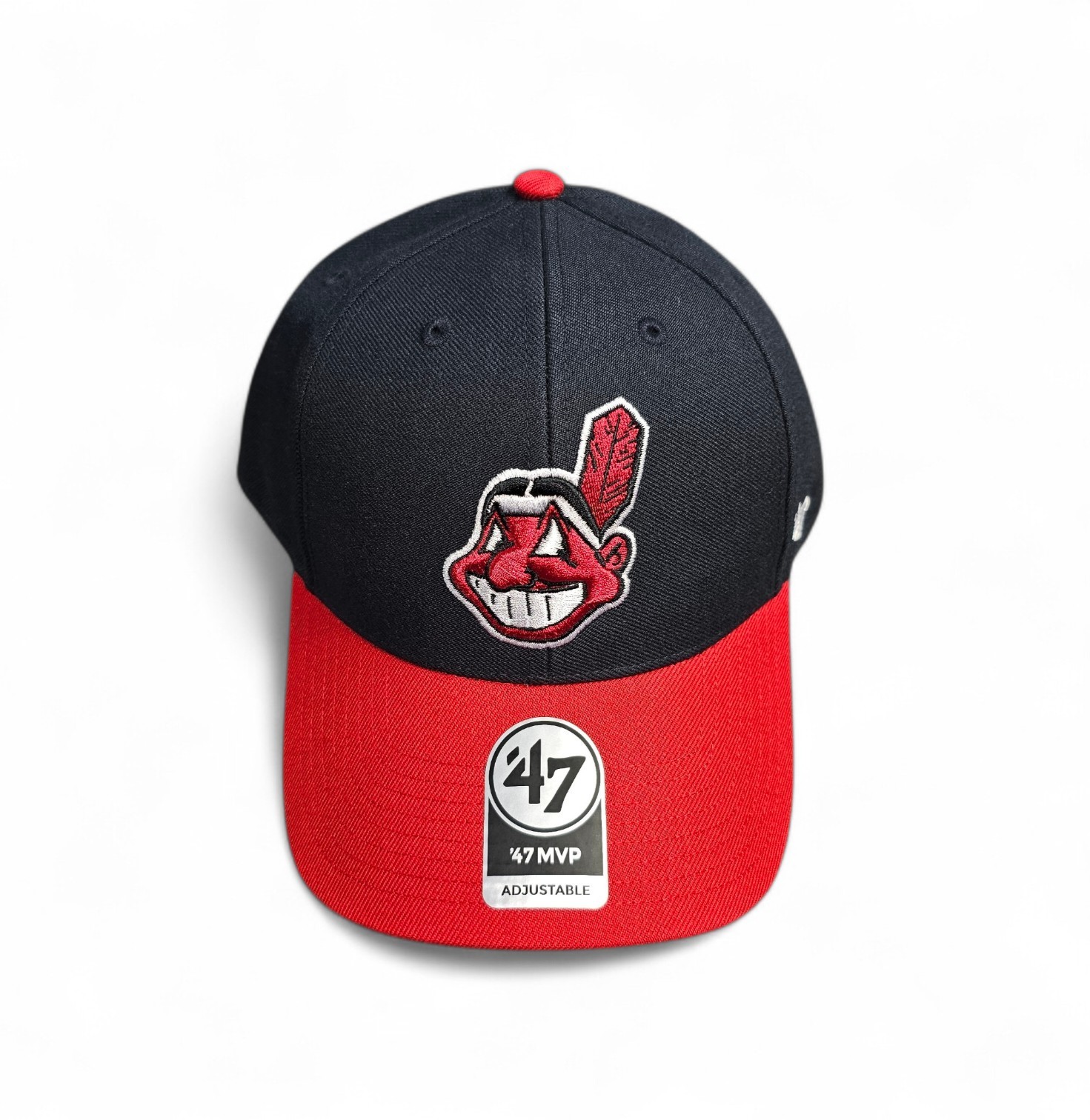 NEW Cleveland Indians Chief Wahoo 47 Brand Adjustable Hat Navy/Red MVP Strapback