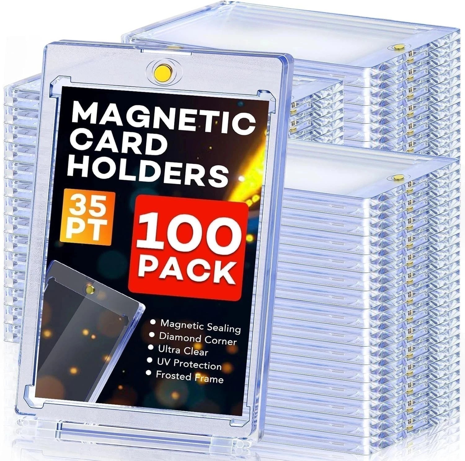 💯100 Pack Magnetic Trading Sports Card Holders 35pt One-Touch Hard Protection